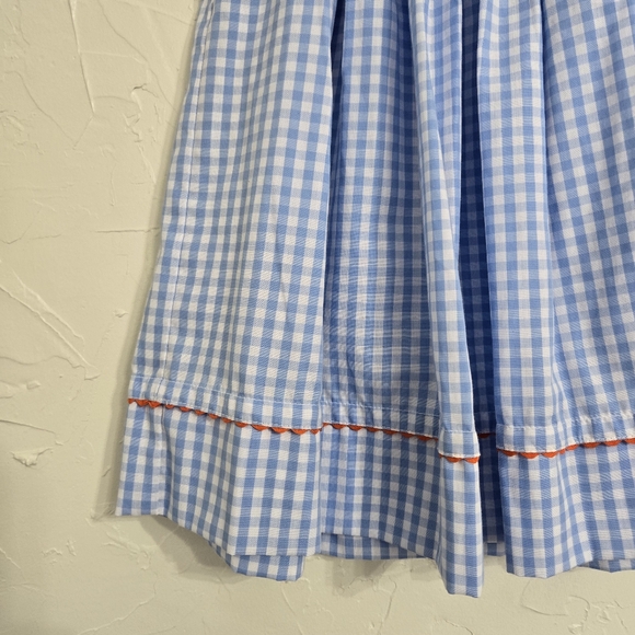 Anavini Girls Blue Gingham Smocked Patriotic Flags Bloomers Set - Side Bows main image 0